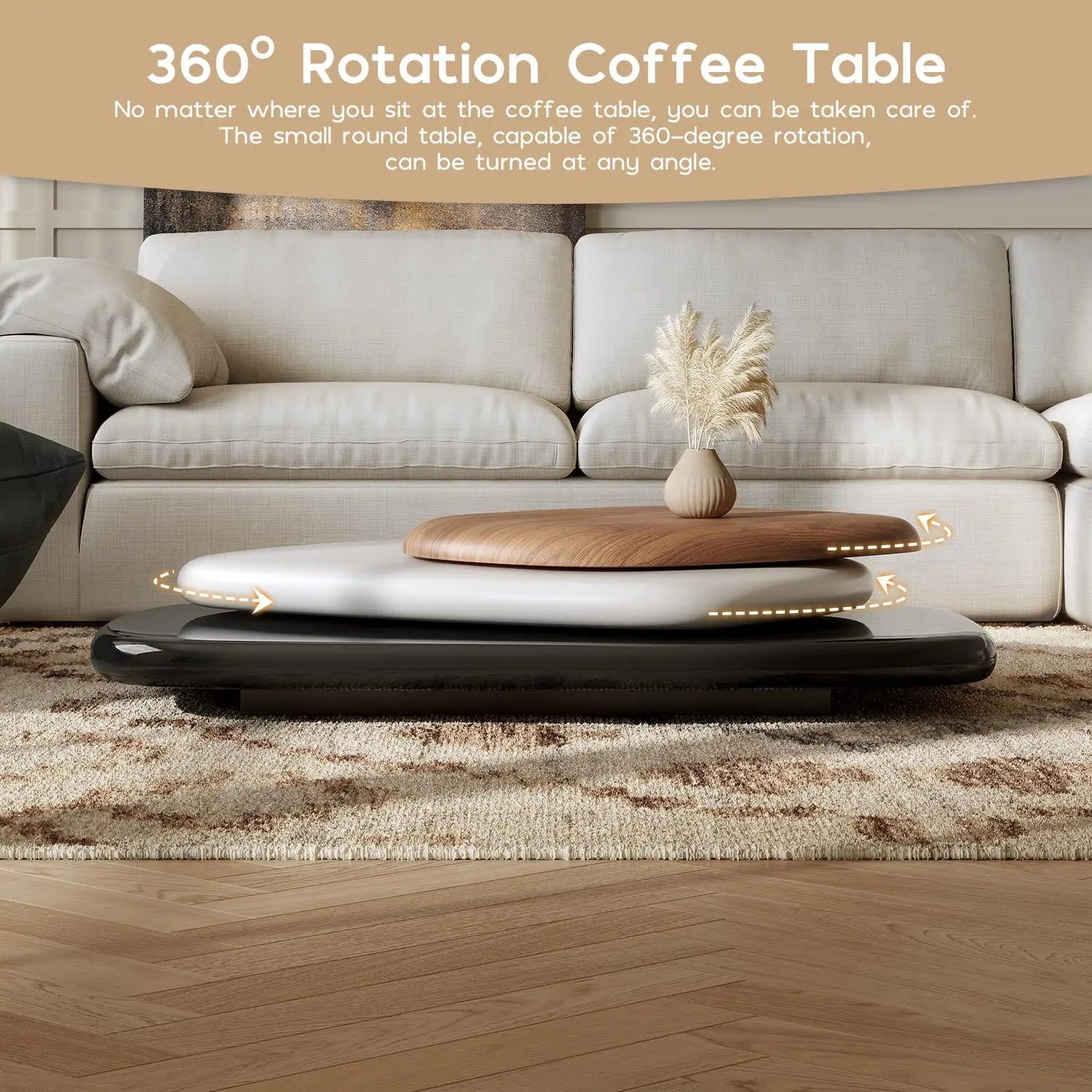 Modern Rotatable Wood Coffee Table for Living Room