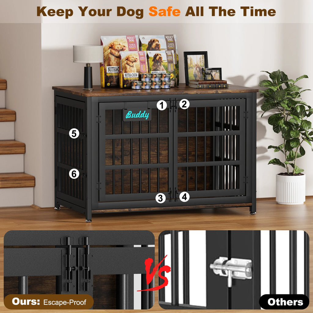 Dog Crate Furniture with Casters, Heavy Duty Dog Kennel