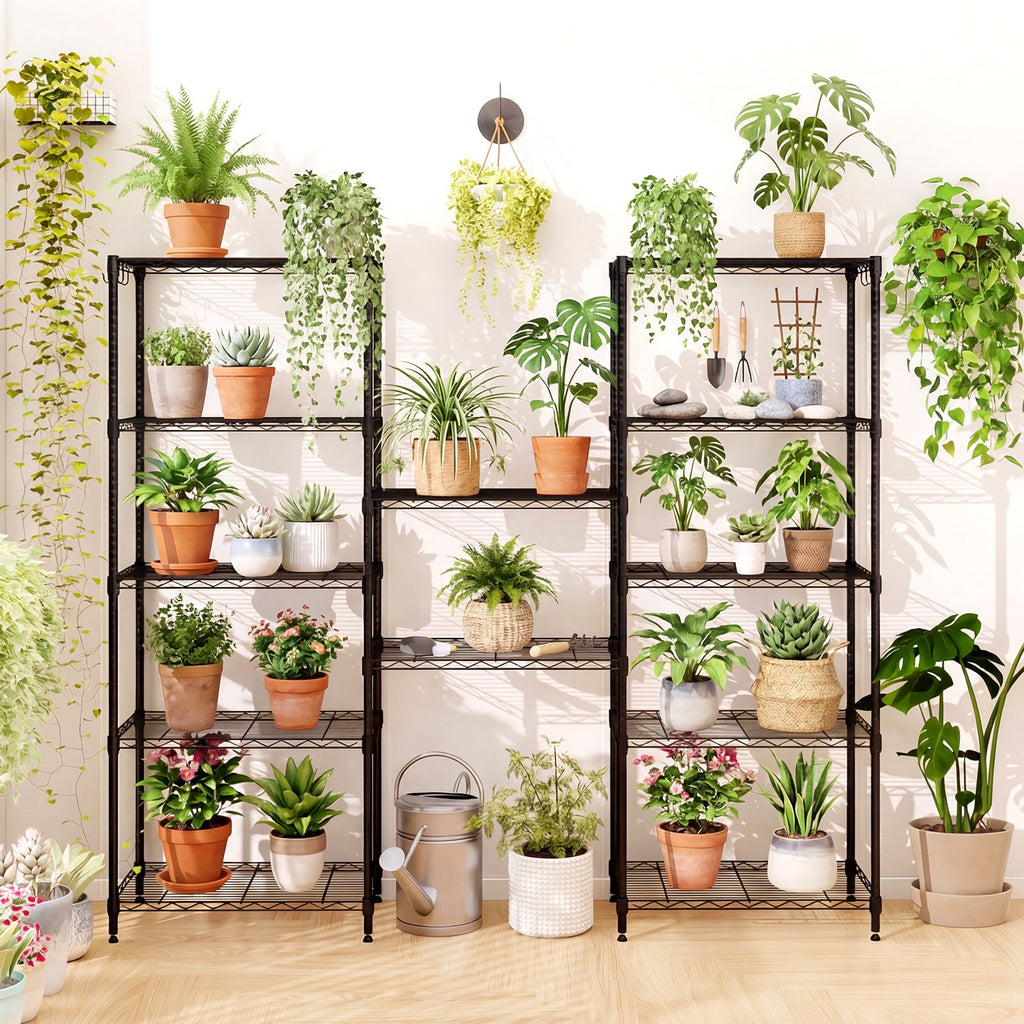Set of 2 4-Tier Metal Storage Shelving Unit with V-Shaped Wire Rack