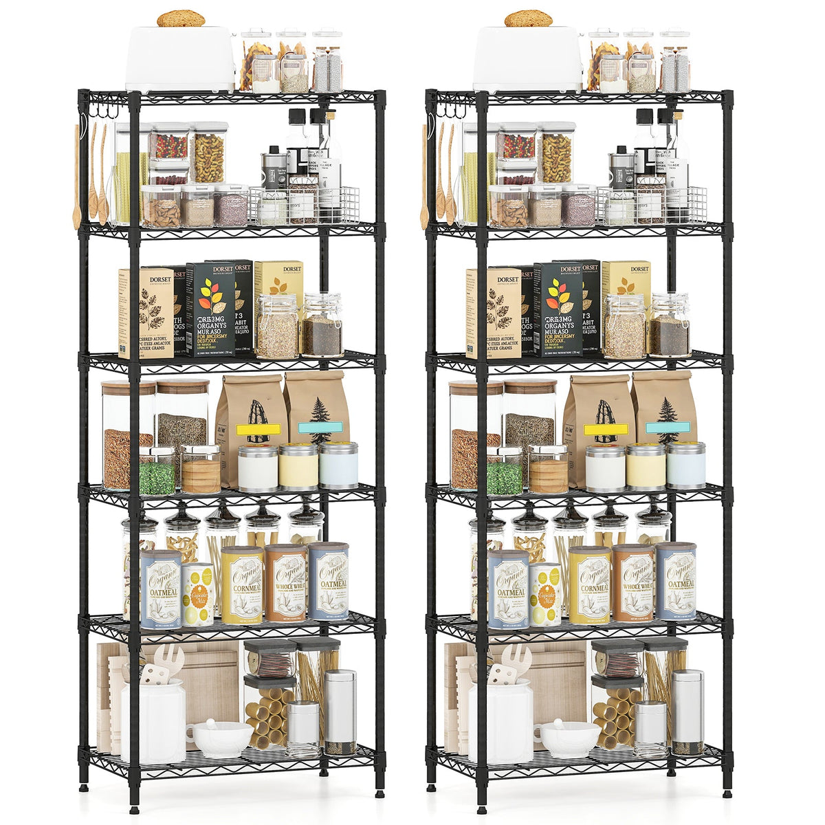 Set of 2 4-Tier Metal Storage Shelving Unit with V-Shaped Wire Rack