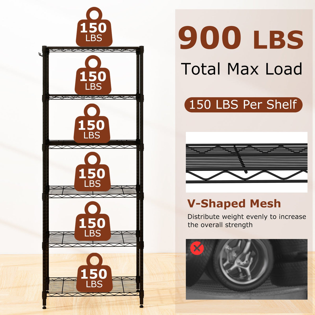 Set of 2 4-Tier Metal Storage Shelving Unit with V-Shaped Wire Rack