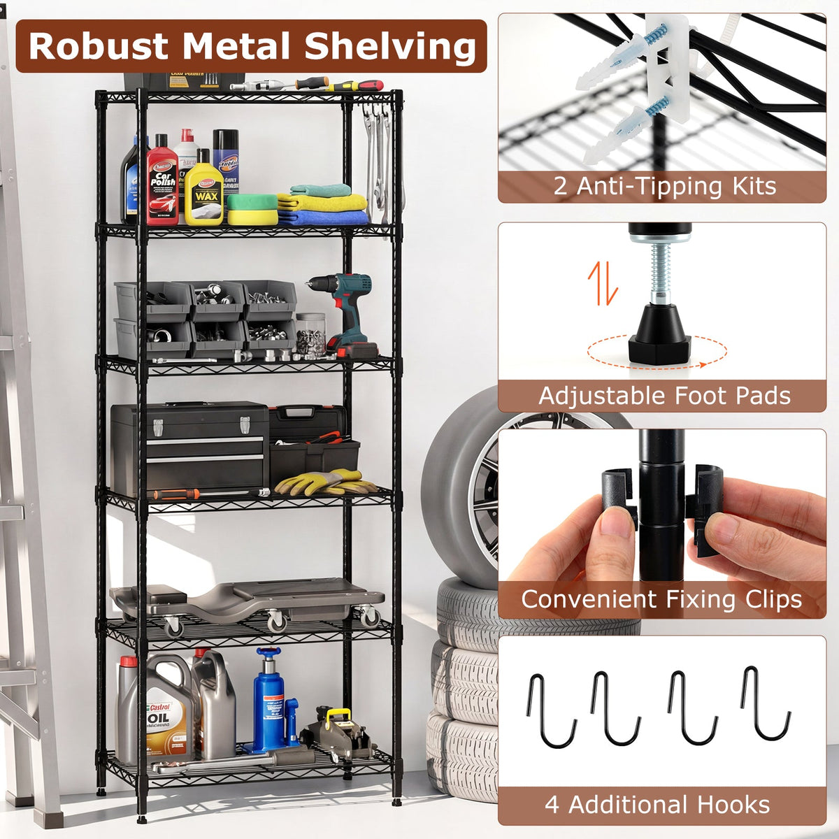 Set of 2 4-Tier Metal Storage Shelving Unit with V-Shaped Wire Rack