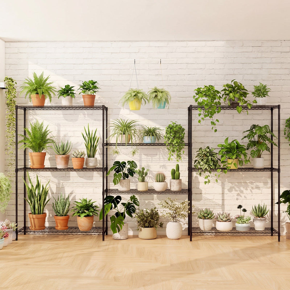 Set of 2 4-Tier Metal Storage Shelving Unit with V-Shaped Wire Rack