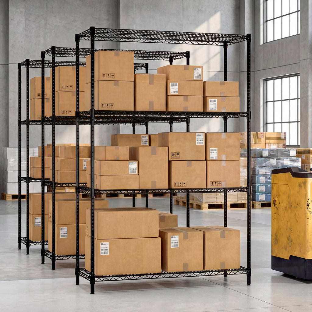 Set of 2 4-Tier Metal Storage Shelving Unit with V-Shaped Wire Rack