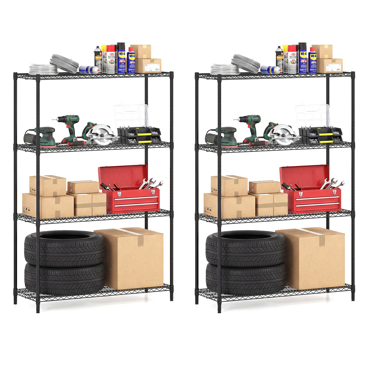 Set of 2 4-Tier Metal Storage Shelving Unit with V-Shaped Wire Rack