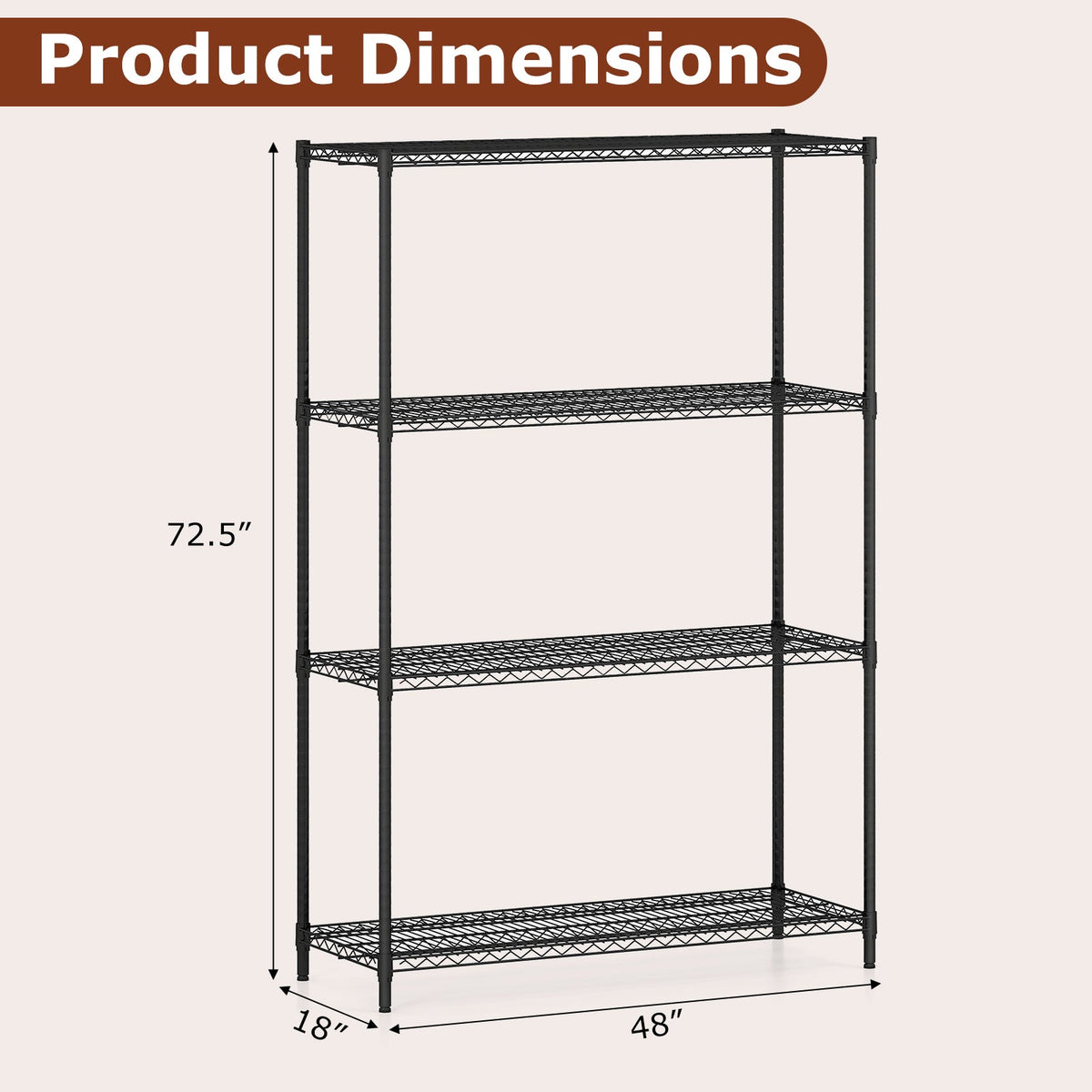 Set of 2 4-Tier Metal Storage Shelving Unit with V-Shaped Wire Rack
