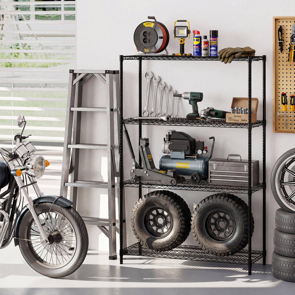 Set of 2 4-Tier Metal Storage Shelving Unit with V-Shaped Wire Rack