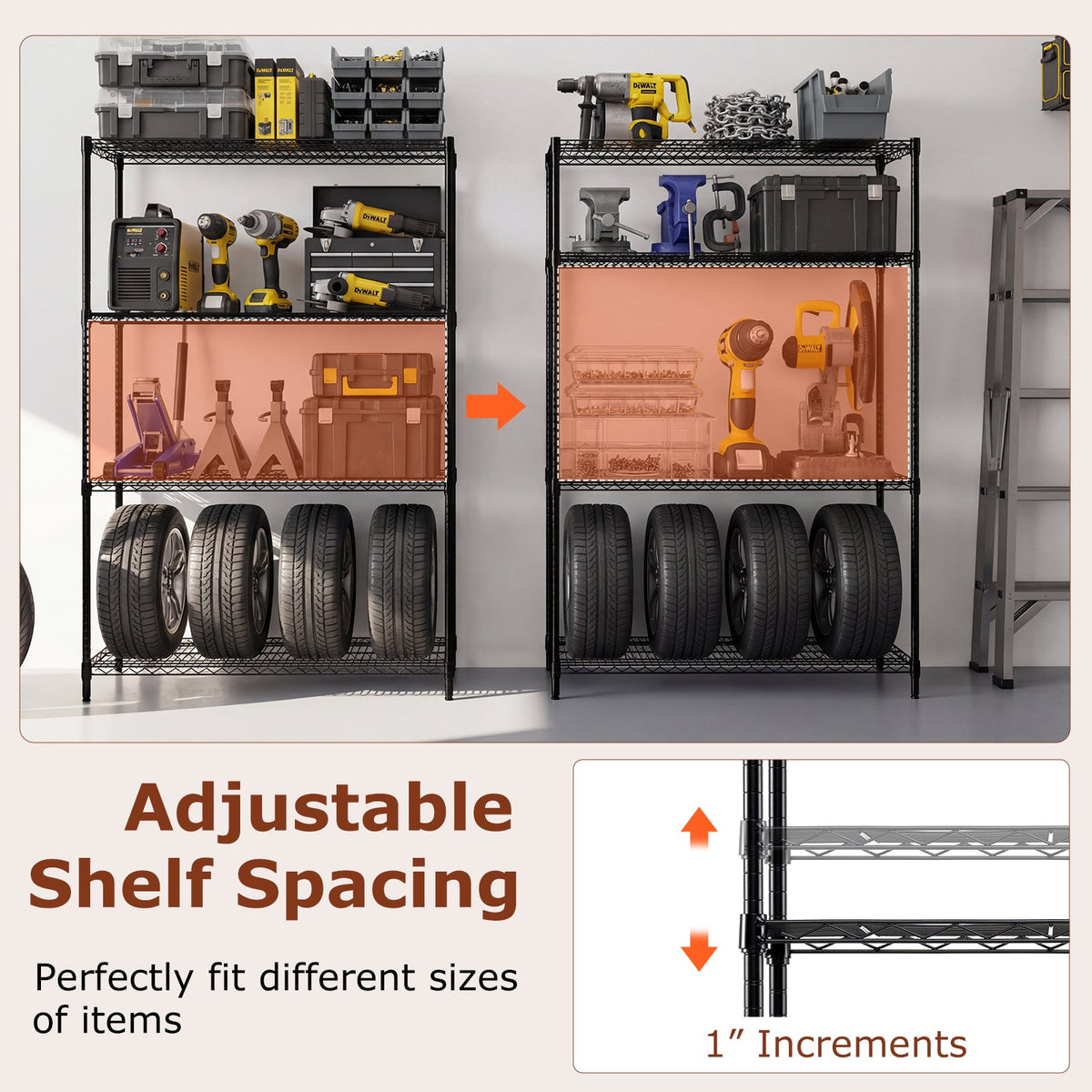 Set of 2 4-Tier Metal Storage Shelving Unit with V-Shaped Wire Rack