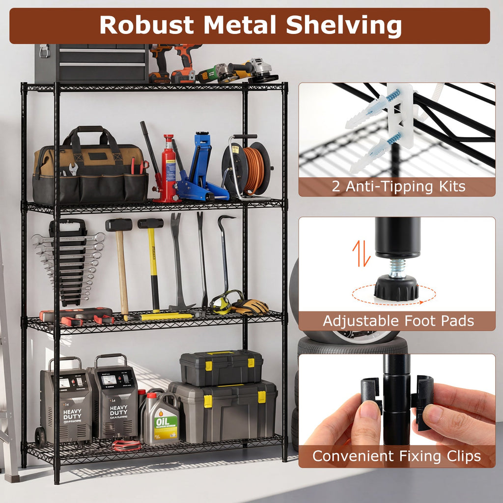 Set of 2 4-Tier Metal Storage Shelving Unit with V-Shaped Wire Rack