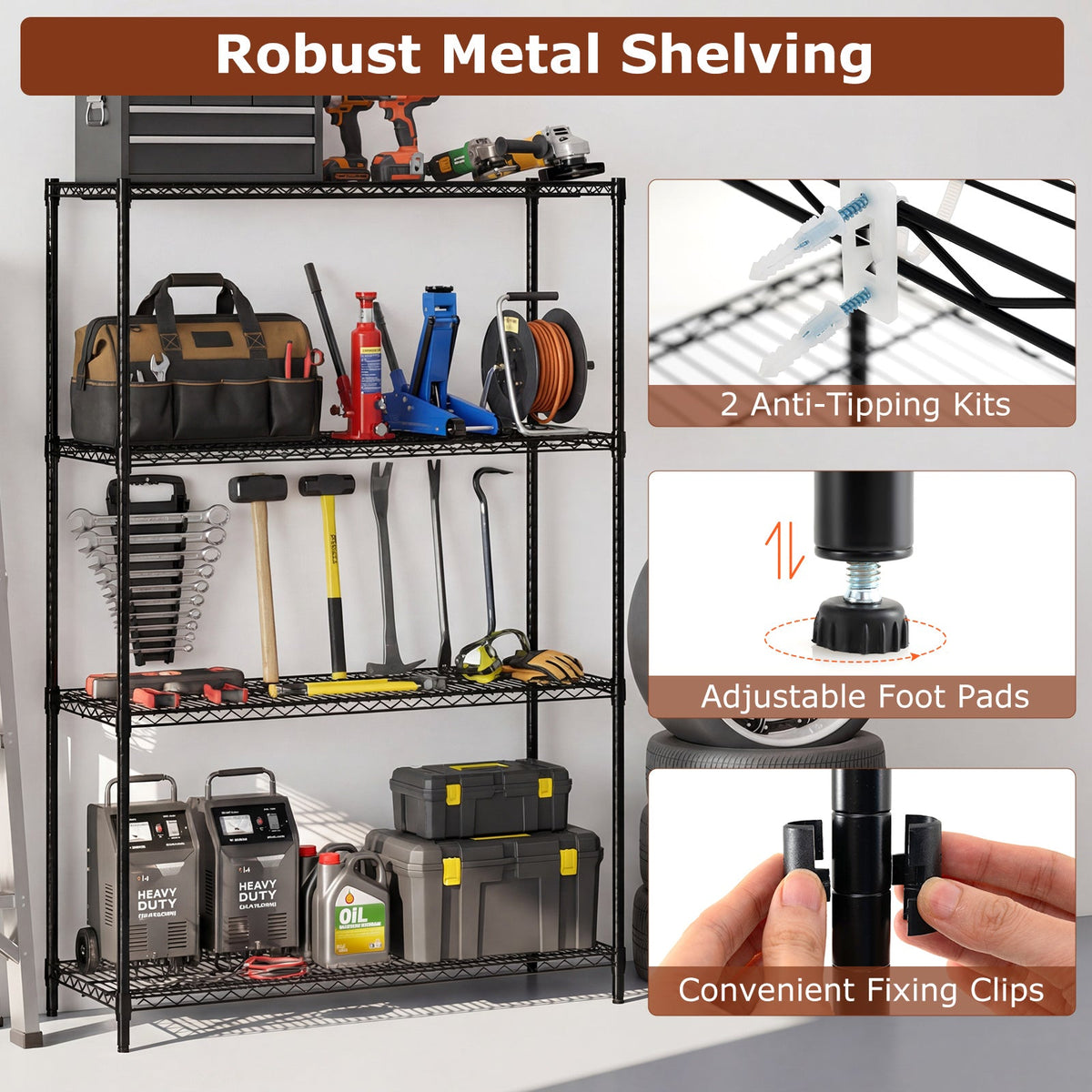 Set of 2 4-Tier Metal Storage Shelving Unit with V-Shaped Wire Rack