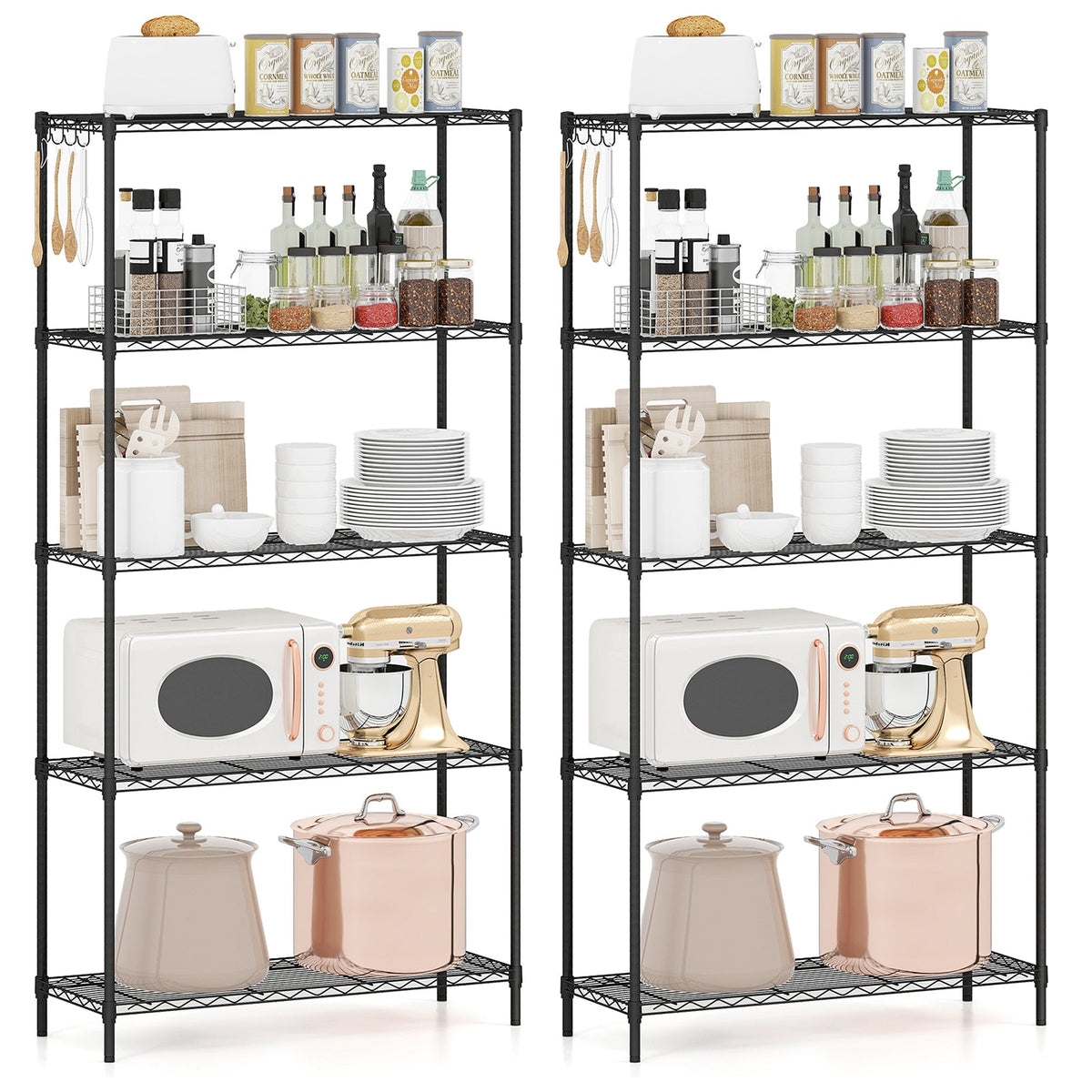 Set of 2 5-Tier Metal Storage Shelving Unit with V-Shaped Wire Rack