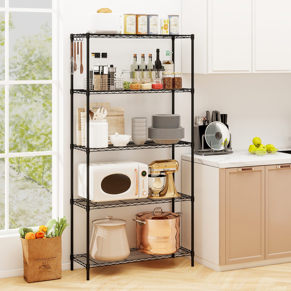 Set of 2 5-Tier Metal Storage Shelving Unit with V-Shaped Wire Rack