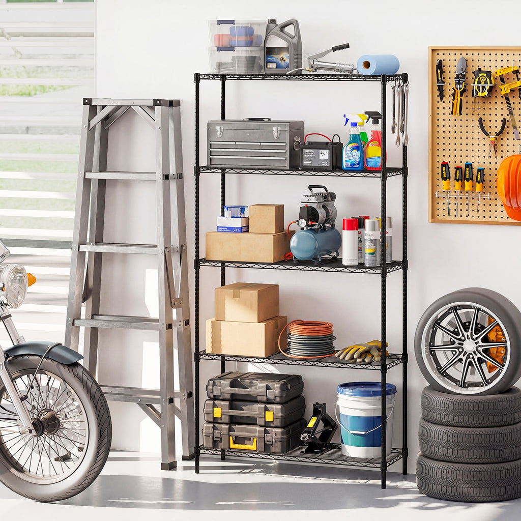 Set of 2 5-Tier Metal Storage Shelving Unit with V-Shaped Wire Rack