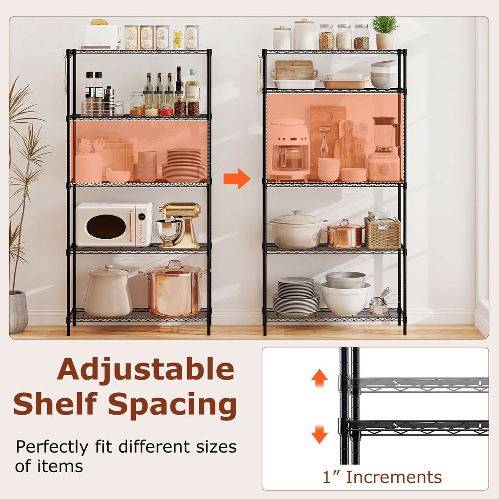 Set of 2 5-Tier Metal Storage Shelving Unit with V-Shaped Wire Rack