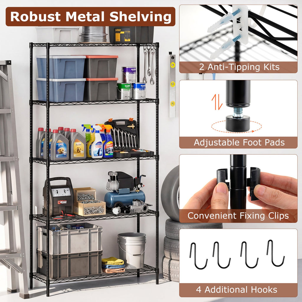 Set of 2 5-Tier Metal Storage Shelving Unit with V-Shaped Wire Rack