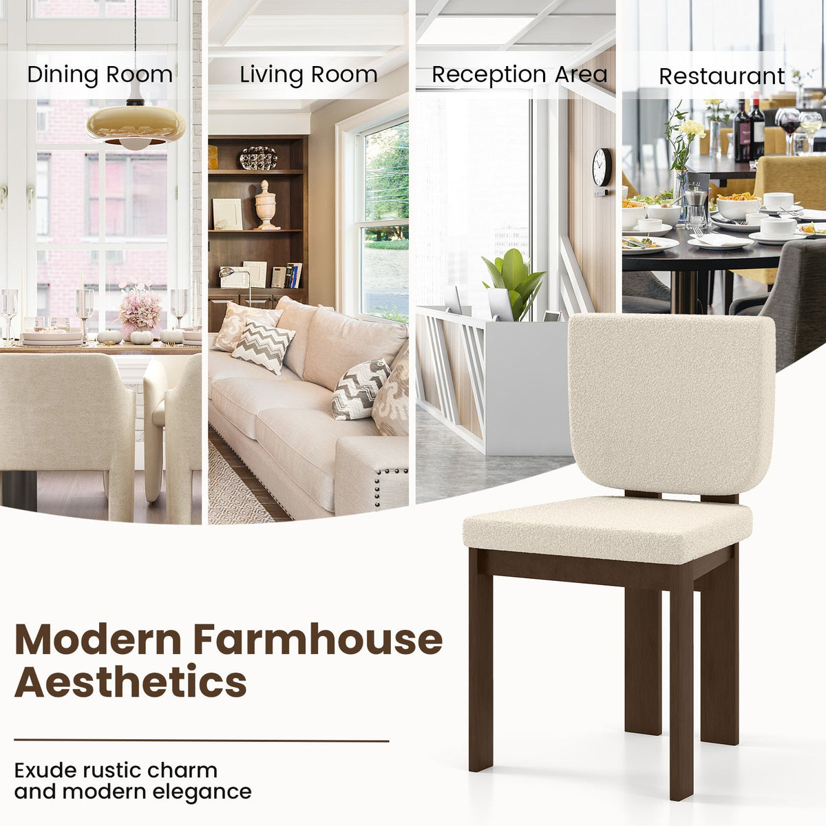 Wooden Dining Chair Set of 2 with Rubber Wood Legs