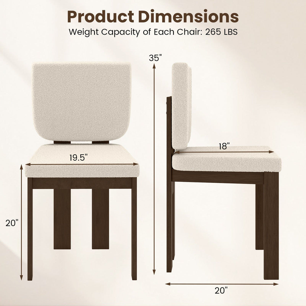 Wooden Dining Chair Set of 2 with Rubber Wood Legs