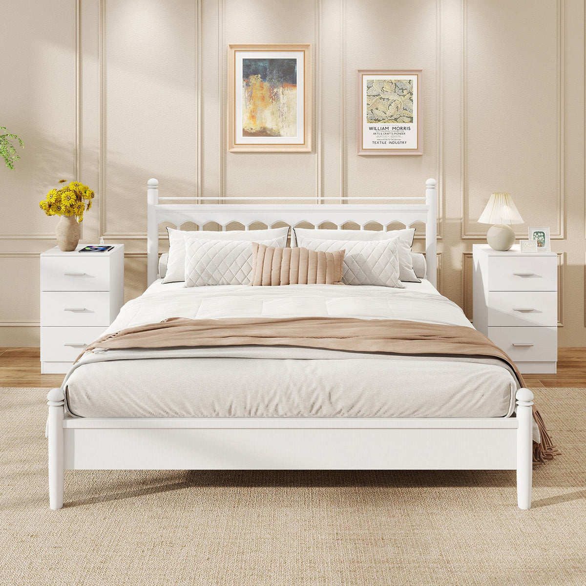 Set of 2 Nightstand with Charging Station End Table with 3 Storage Drawers Bedside Table