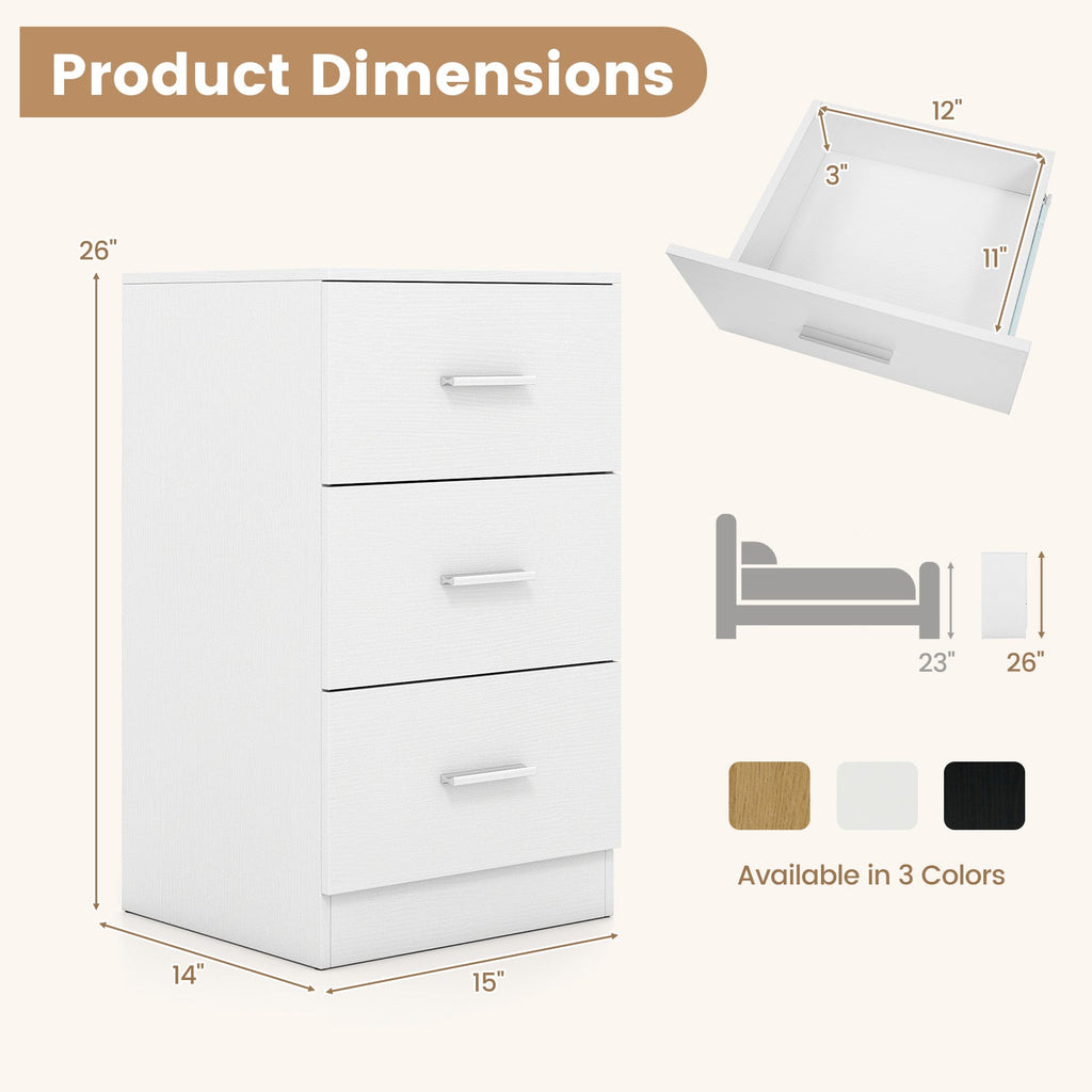 Set of 2 Nightstand with Charging Station End Table with 3 Storage Drawers Bedside Table
