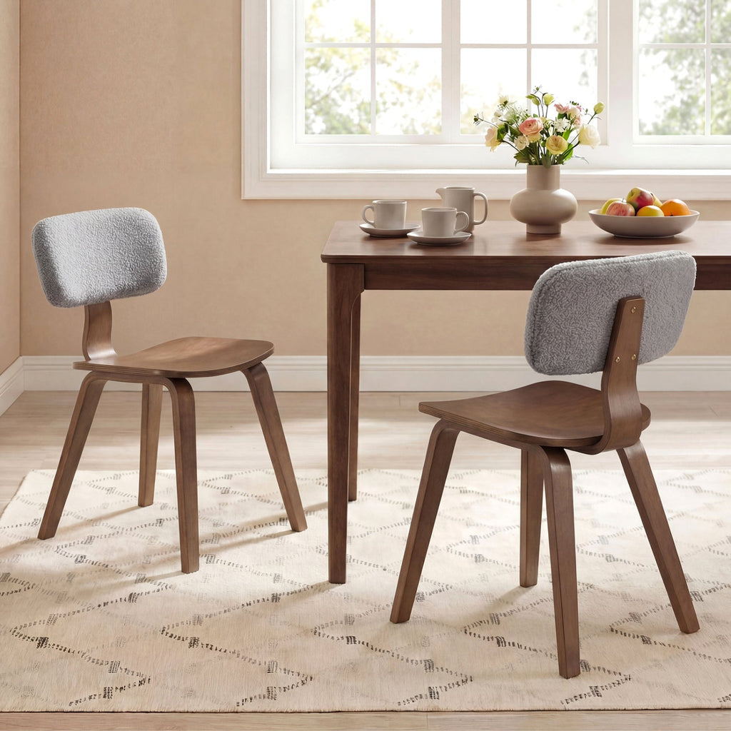 Set of 2 Rubber Wood Dining Room Chairs with Teddy Velvet Padded Backrest