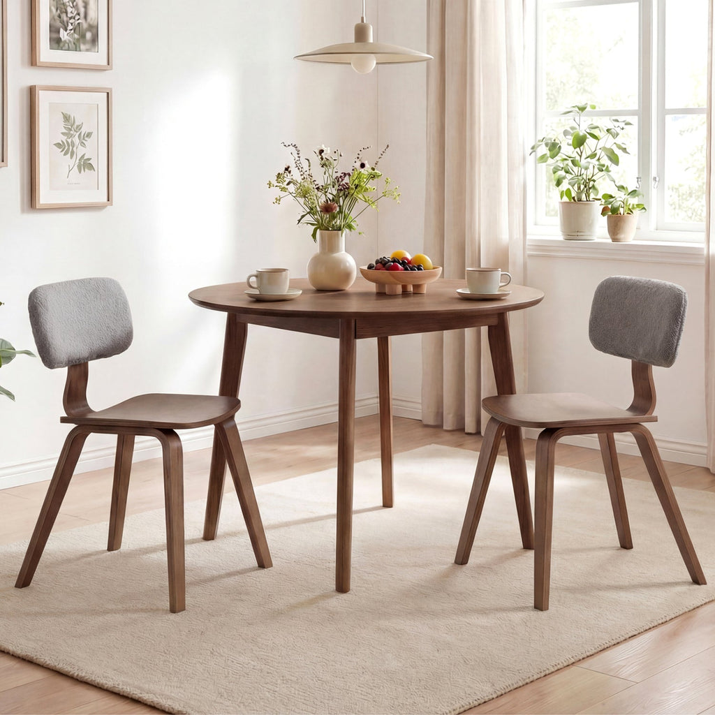Set of 2 Rubber Wood Dining Room Chairs with Teddy Velvet Padded Backrest