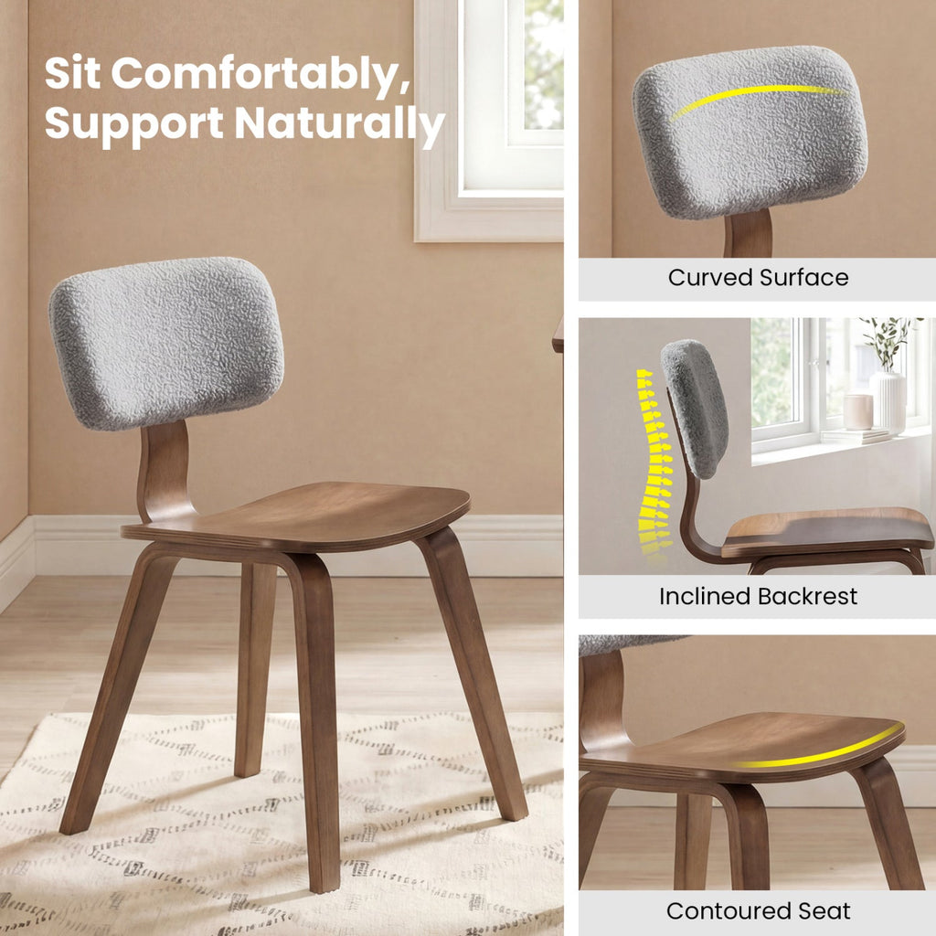 Set of 2 Rubber Wood Dining Room Chairs with Teddy Velvet Padded Backrest