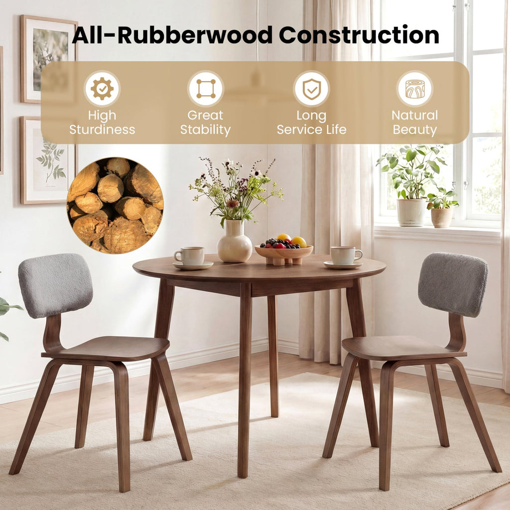 Set of 2 Rubber Wood Dining Room Chairs with Teddy Velvet Padded Backrest