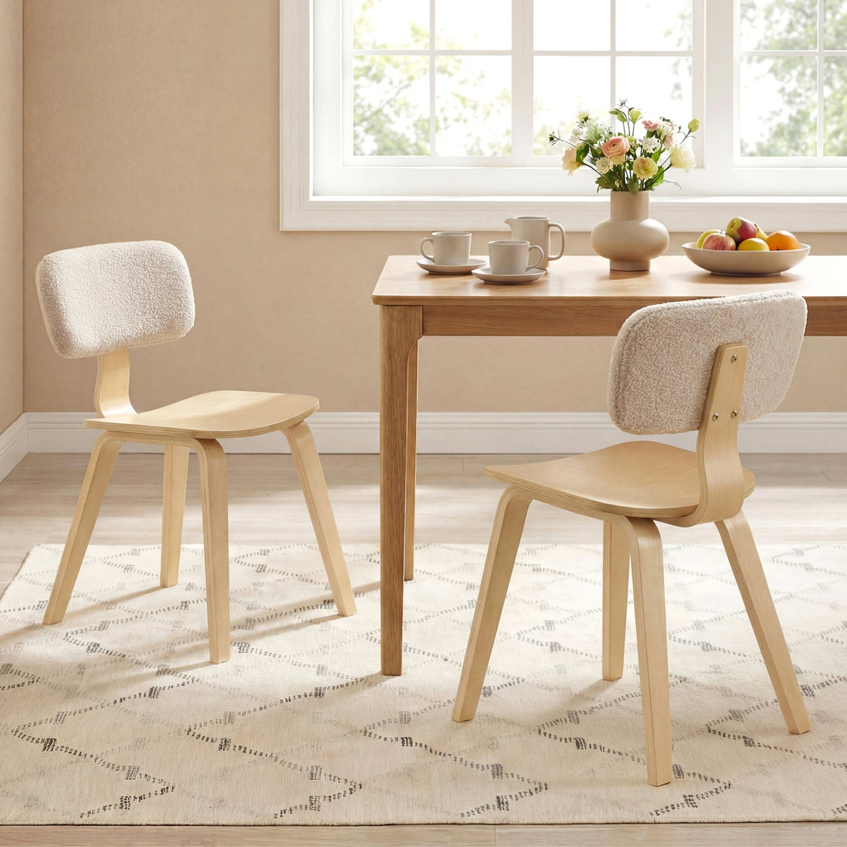 Set of 2 Rubber Wood Dining Room Chairs with Teddy Velvet Padded Backrest