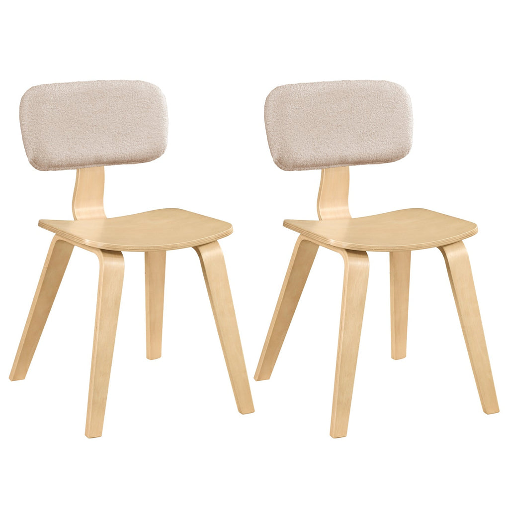Set of 2 Rubber Wood Dining Room Chairs with Teddy Velvet Padded Backrest