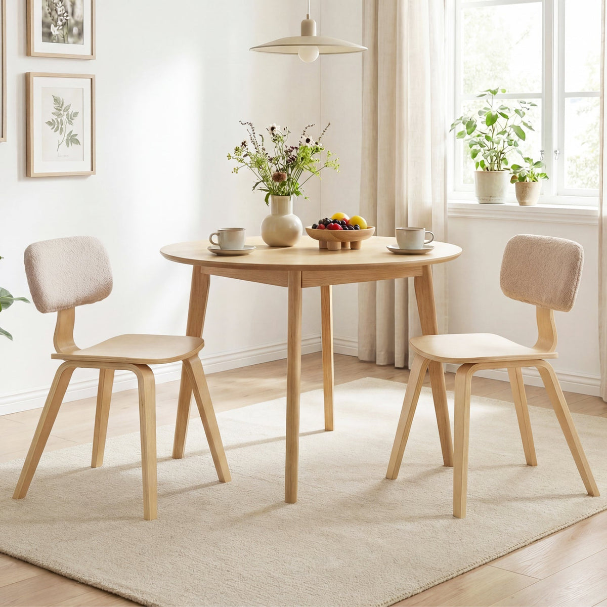 Set of 2 Rubber Wood Dining Room Chairs with Teddy Velvet Padded Backrest
