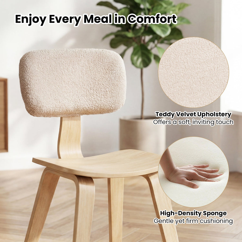 Set of 2 Rubber Wood Dining Room Chairs with Teddy Velvet Padded Backrest