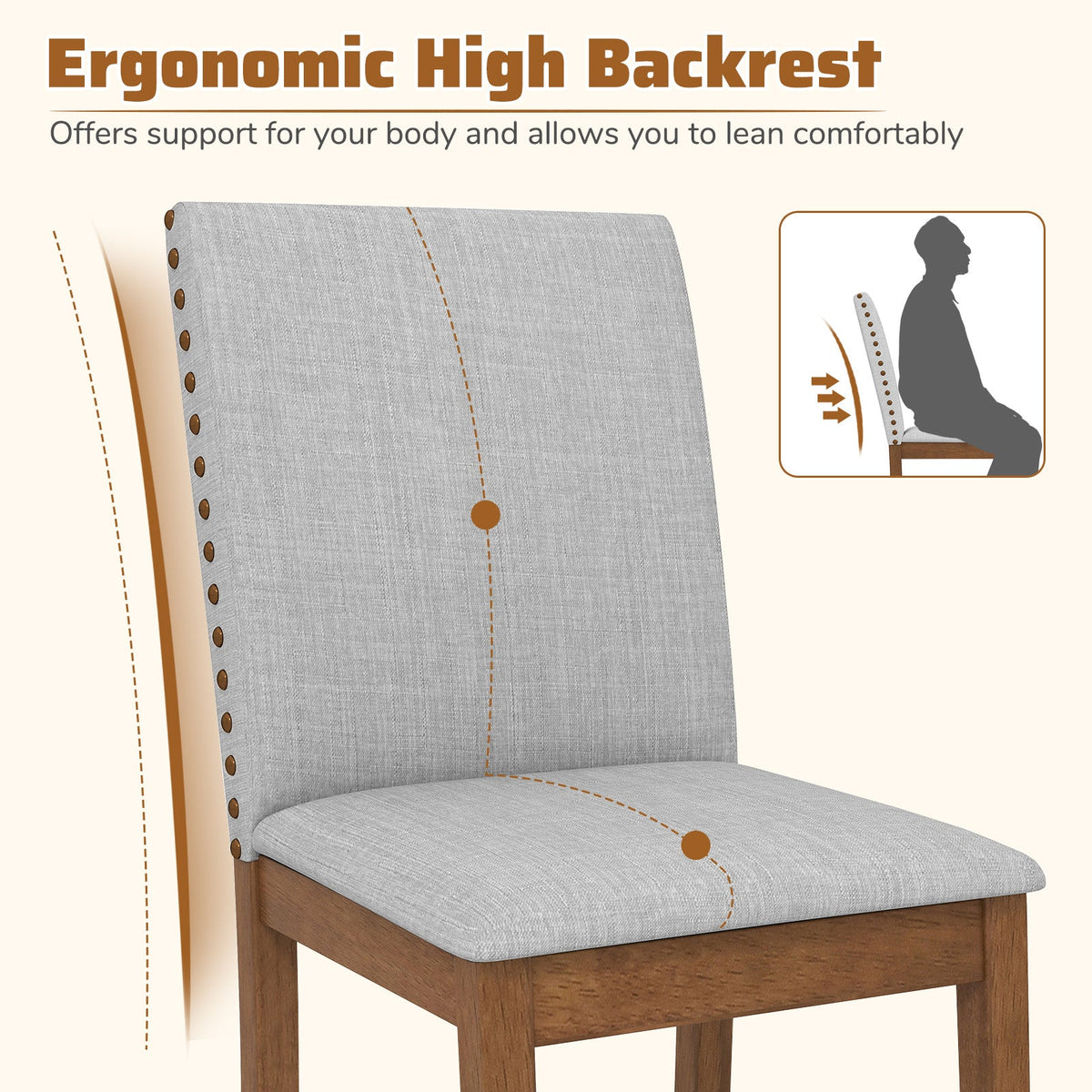 Set of 2 Upholstered Dining Chairs with Padded Seat for Living Room-Walnut