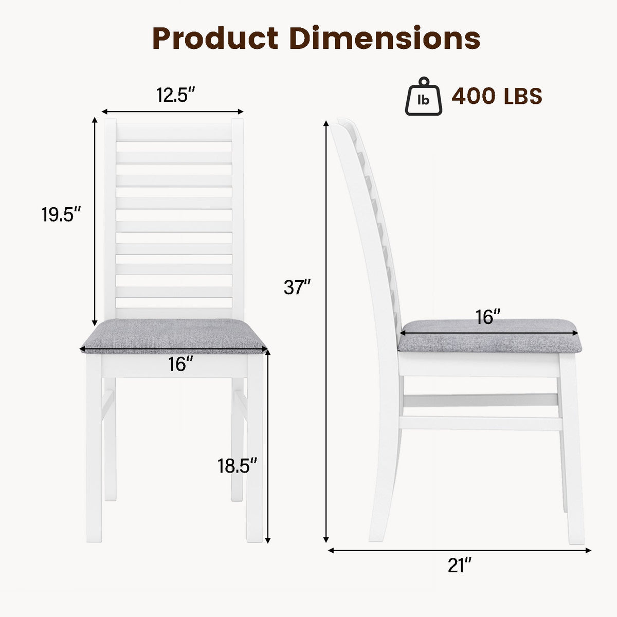 Set of 2 Wooden Dining Chairs with Rubber Wood Legs