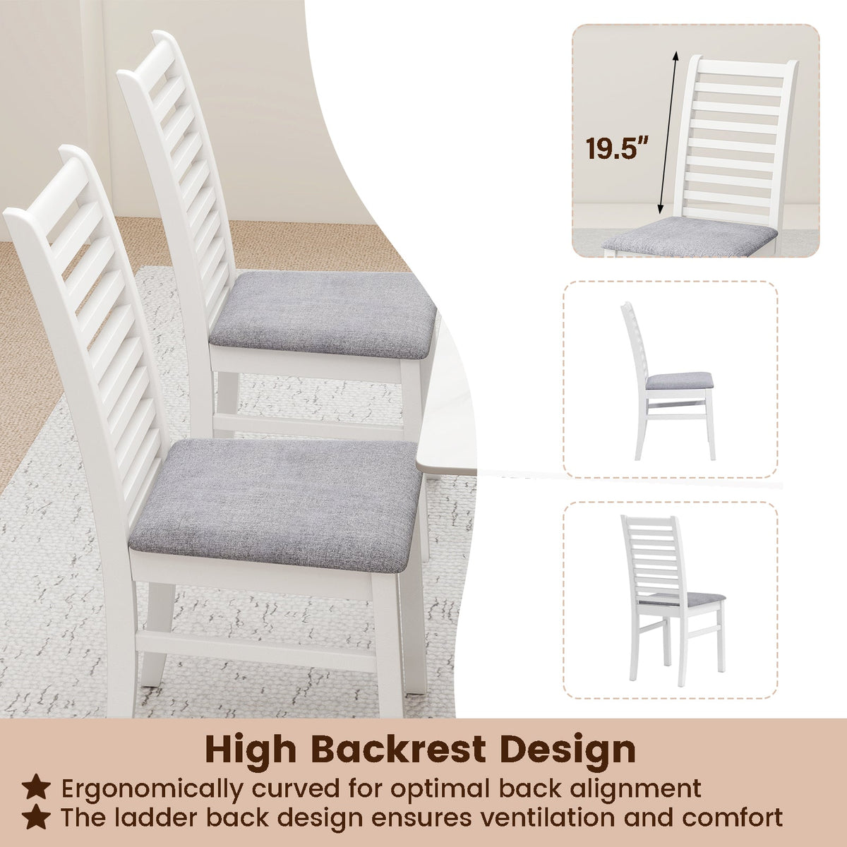 Set of 2 Wooden Dining Chairs with Rubber Wood Legs