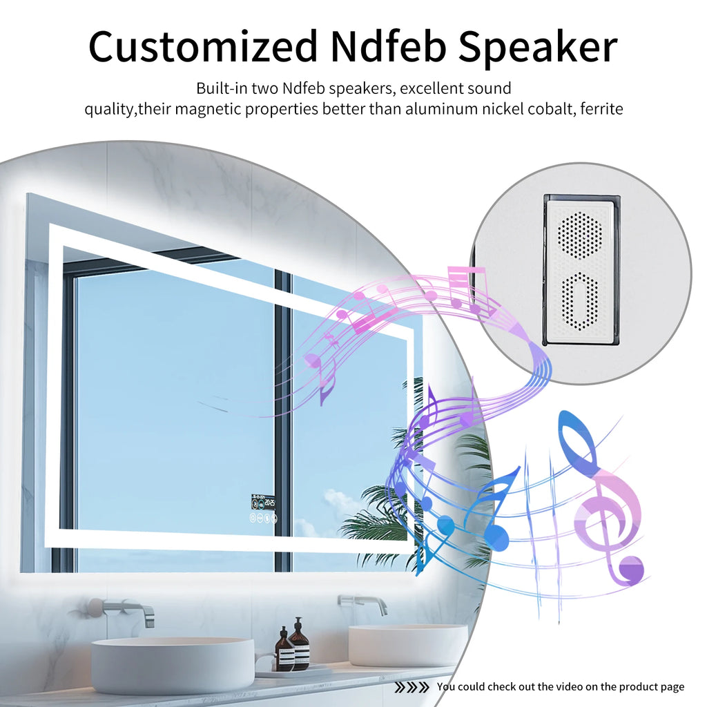 Bathroom Mirror with Dual Lights, Anti-Fog, Bluetooth Speaker Dimmable
