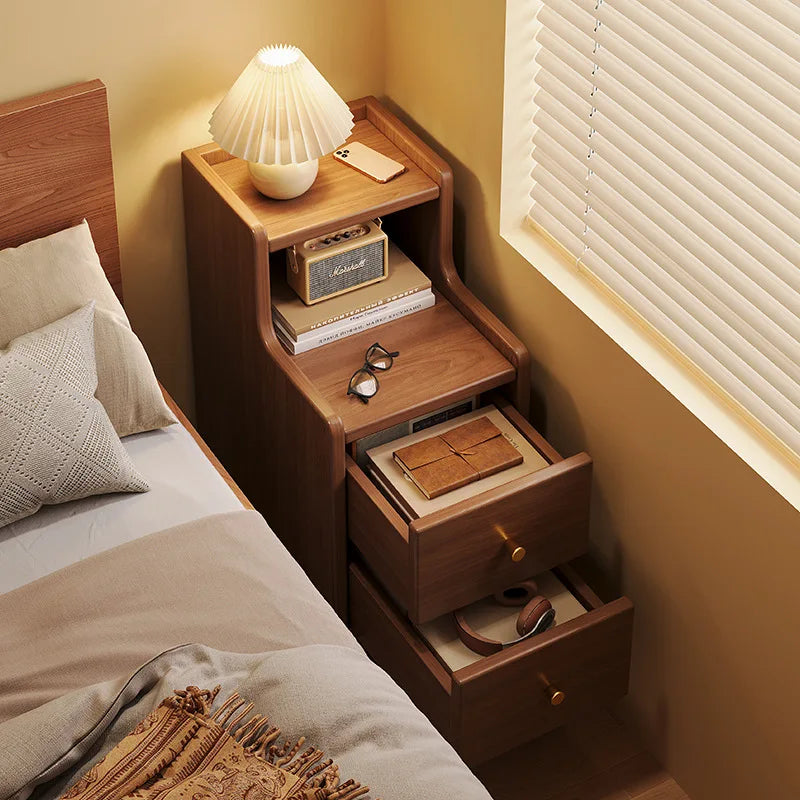 Modern Minimalist Chinese Style Compact Narrow Bedside Table Nightstand Solid Wood