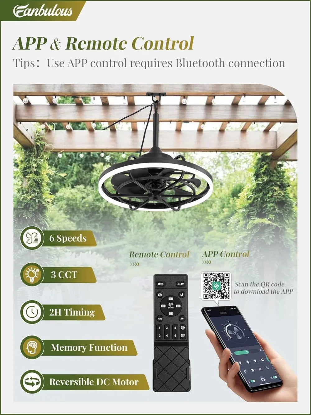 20" Outdoor Ceiling Fan with Light