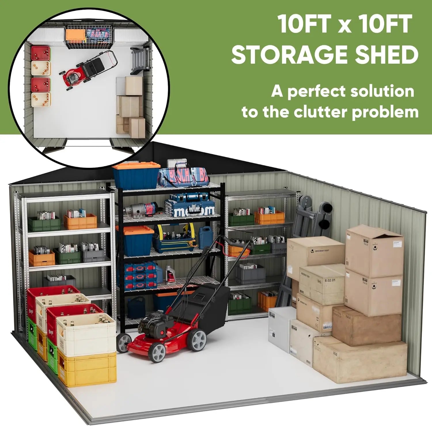 10x10ft Metal Outdoor Storage Shed Lockable