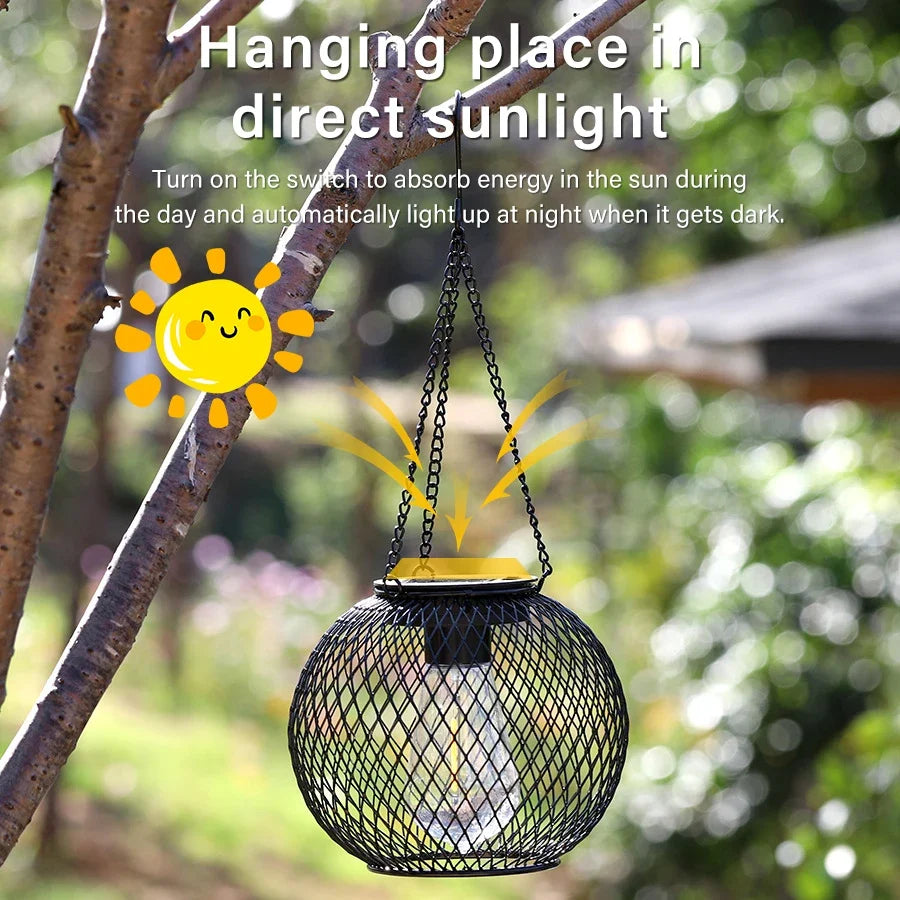 Solar Iron Lantern Led Solar Lights Waterproof Decorative Hanging Lights for Tree, Patio