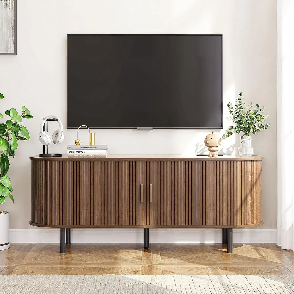 TV Stand, Power Outlet, 60/70",TV, Sliding Doors, Adjustable Shelves