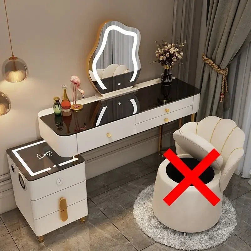 Nordic Glass Luxury Dressing Vanity Table with Smart Wireless Charging