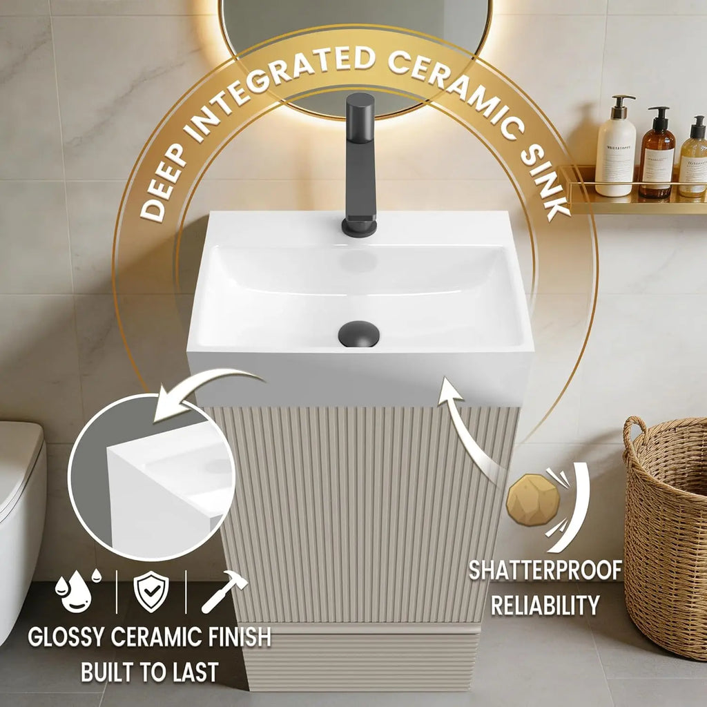 20 in Bathroom Vanity Ceramic Sink Freestanding Cabinet