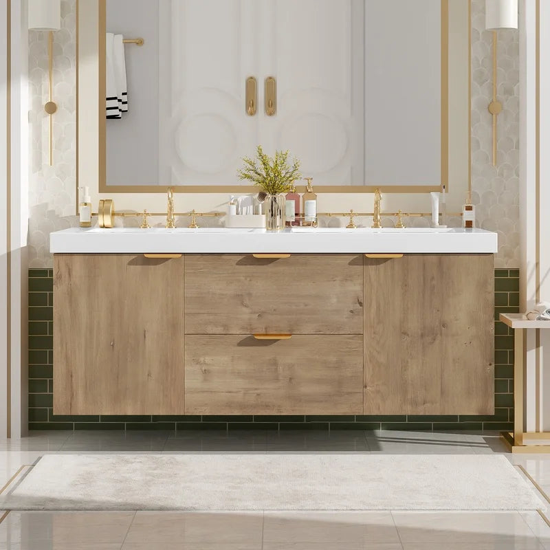 59.3" Double Sink Bathroom Vanity with SMC Top, MDF Cabinet, Soft-Close DoorsBathrooms