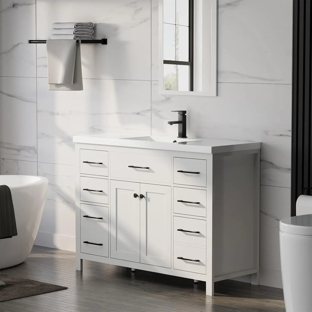 48" Modern Bathroom Vanity & Sink Cabinet Resin Single Bowl