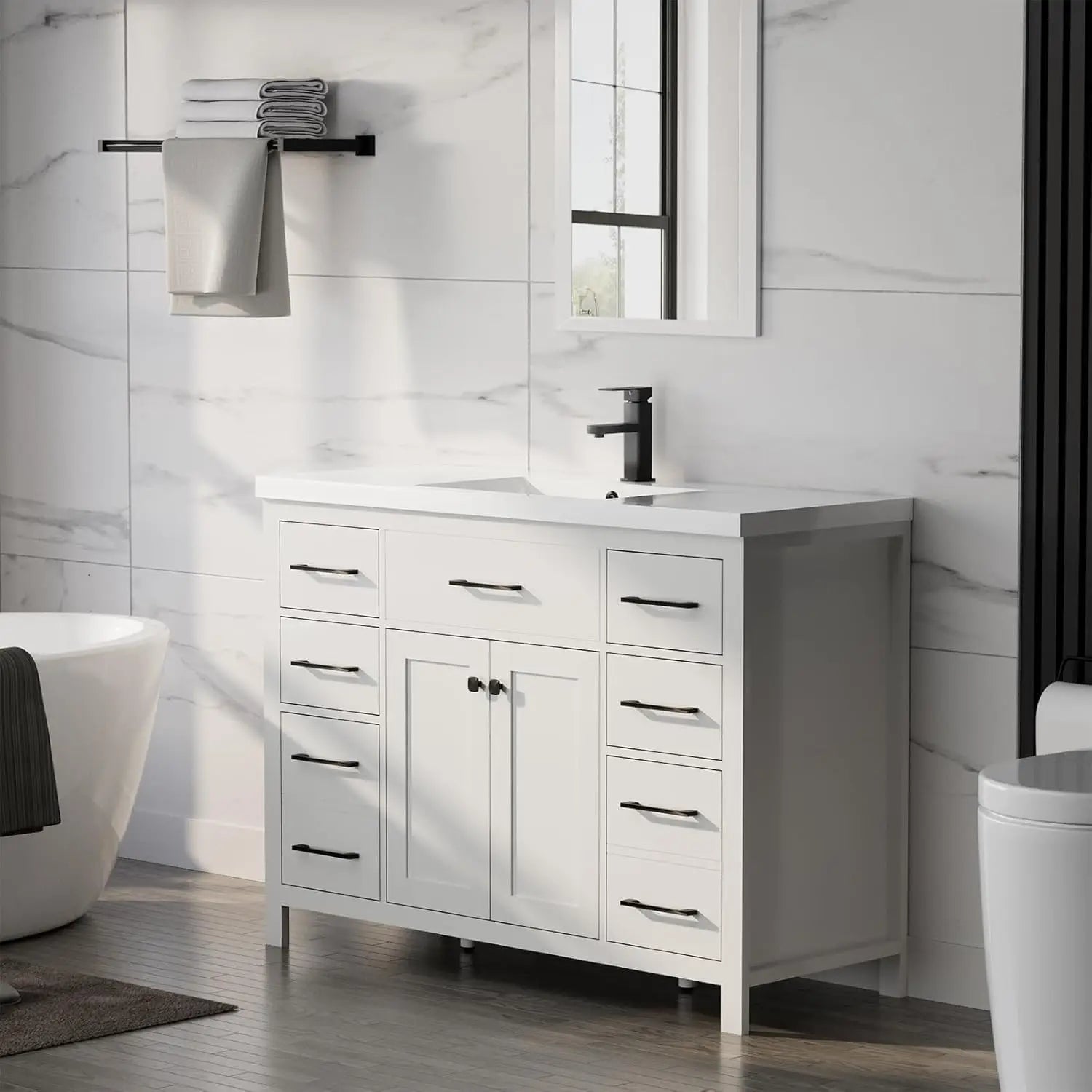 48" Modern Bathroom Vanity & Sink Cabinet Resin Single Bowl
