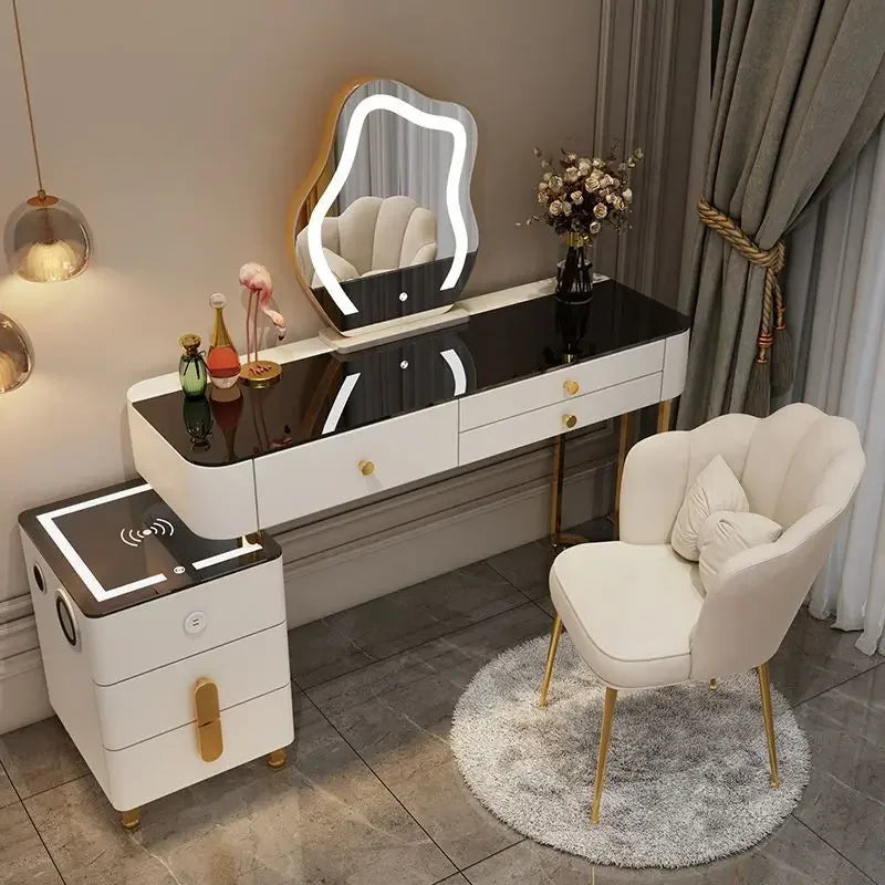Nordic Glass Luxury Dressing Vanity Table with Smart Wireless Charging