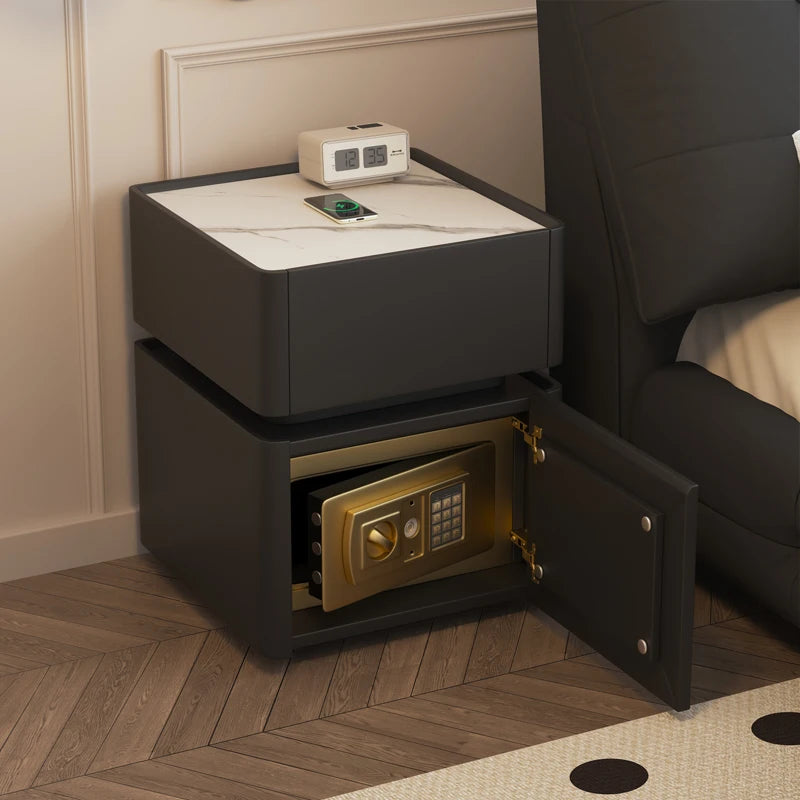 French Minimalist Bedside Table Classic with Safe