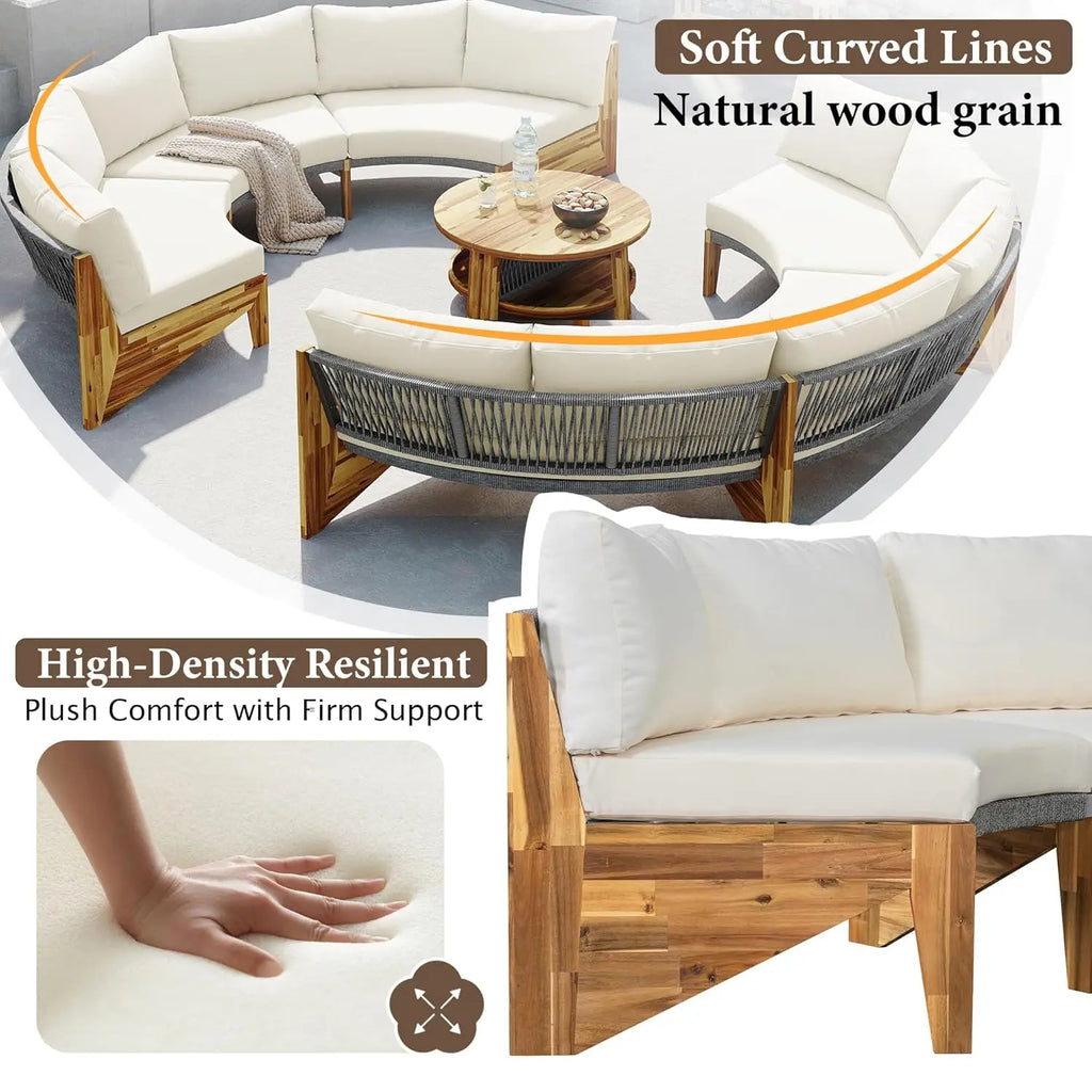 Acacia Wood Half-Moon Outdoor Sofa Set