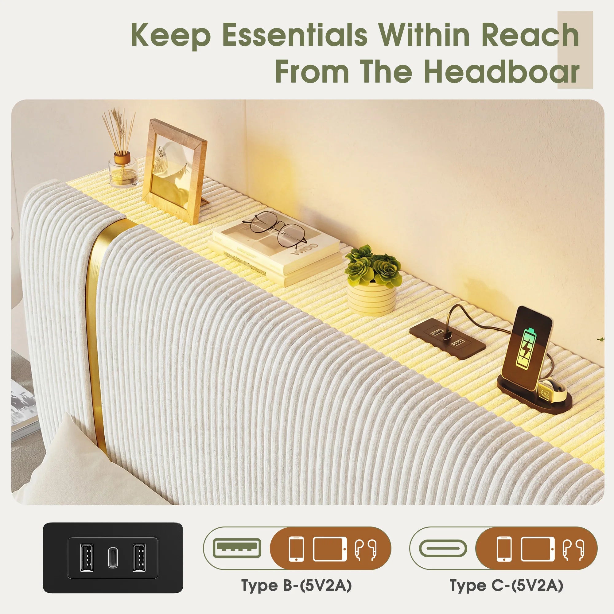 Bed Frame with 6 Storage Drawers, Soft Upholstered with LED Light
