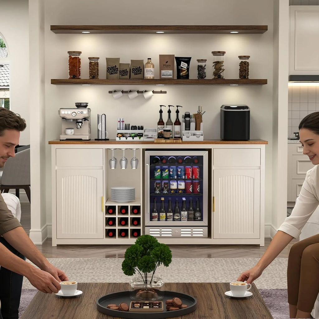 Extra Long Bar Cabinet with Fridge Space Wine Liquor Storage
